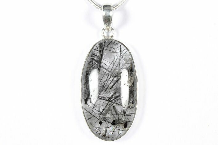 Glassy Tourmalinated Quartz Pendant - Sterling Silver #354017
